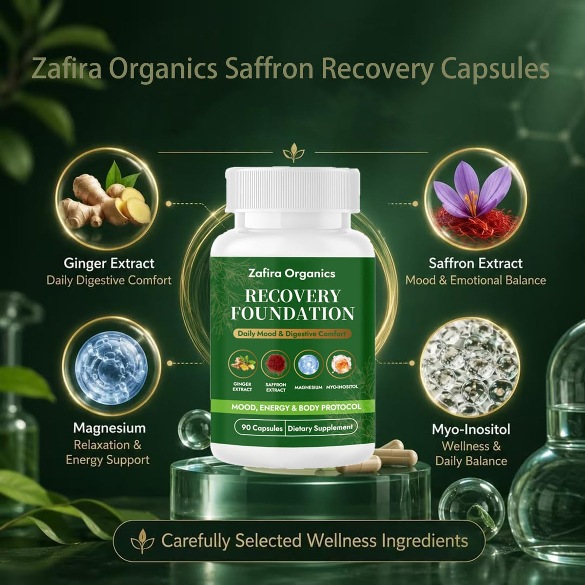 Capsules de Safran Zafira Organics REATIFUL dans une main