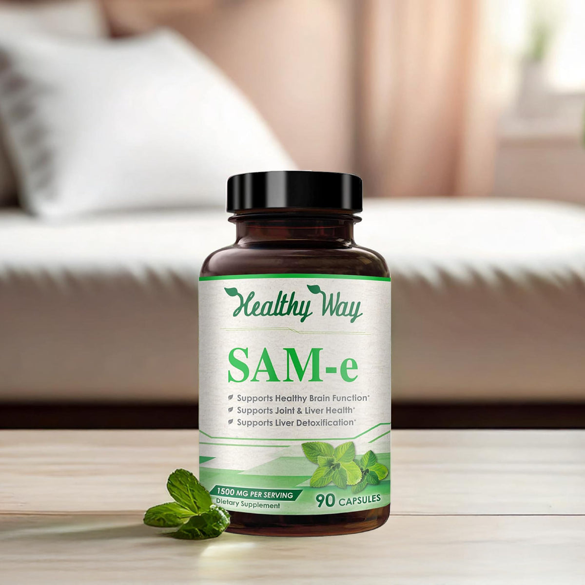 Capsules de SAM-e HealthyWayRx dans un verre
