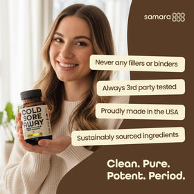 Capsules de Samara 888 L-Lysine sur une surface blanche