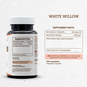 Capsules de saule blanc dans leur flacon transparent