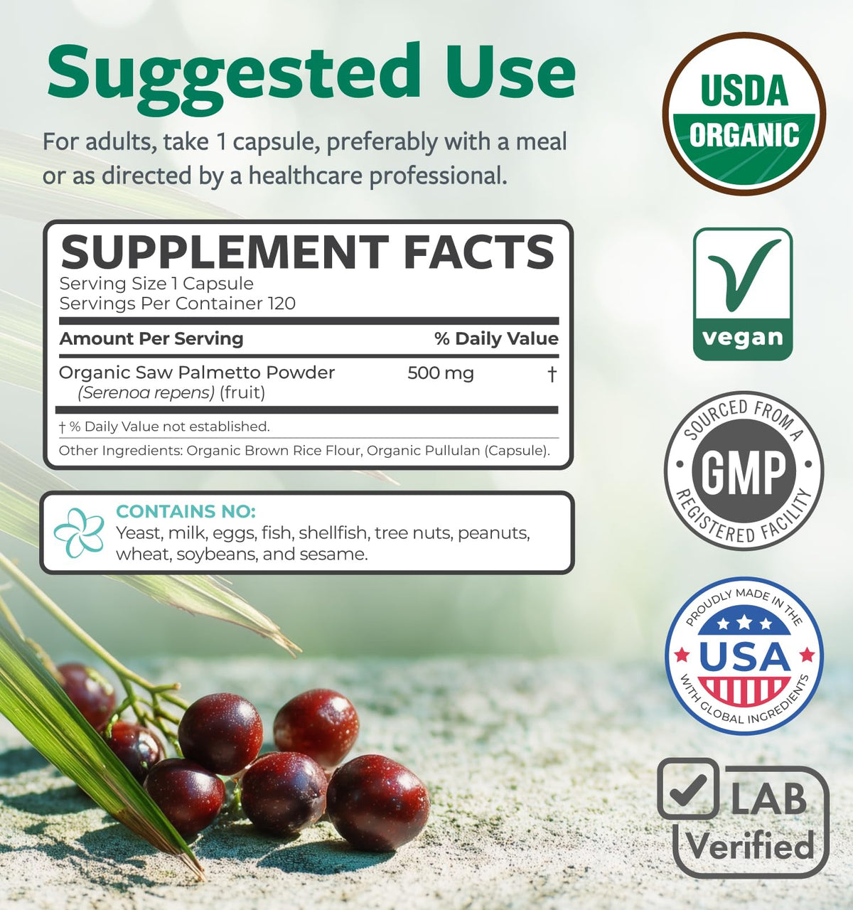 Capsules de Saw Palmetto Bio de PURE CO dans un bol