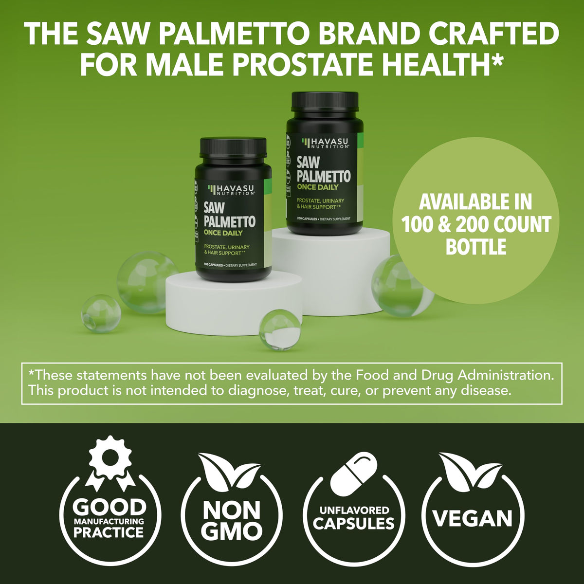 Capsules de Saw Palmetto HAVASU NUTRITION dans un bol