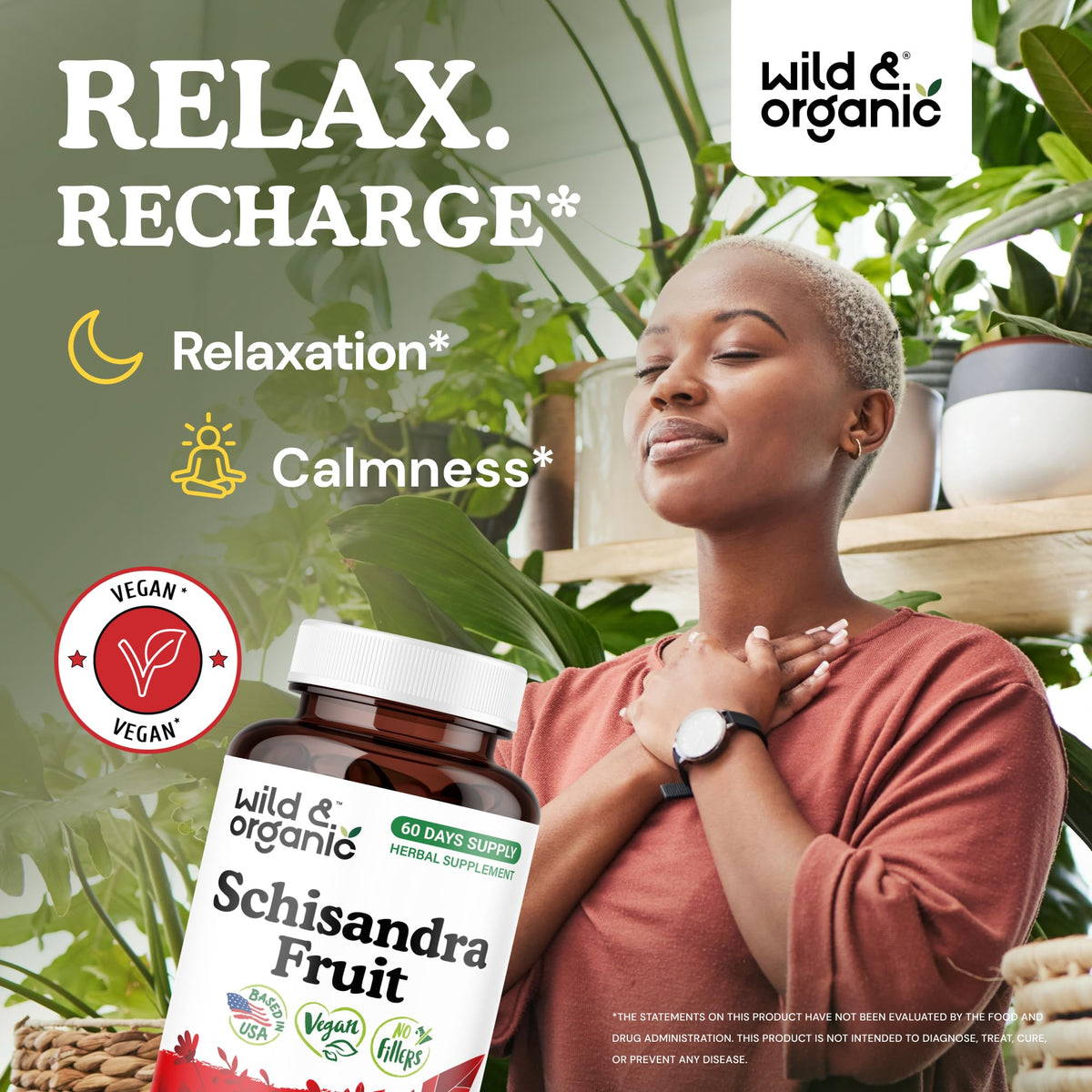 Capsules de Schisandra Wild & Organic sur une surface blanche