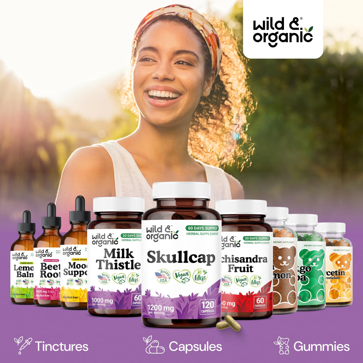Capsules de scutellaire Wild & Organic dans une cuillère