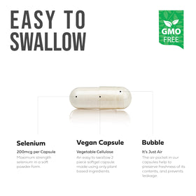 Capsules de sélénium BETTER PLACE ORGANICS sur un fond blanc