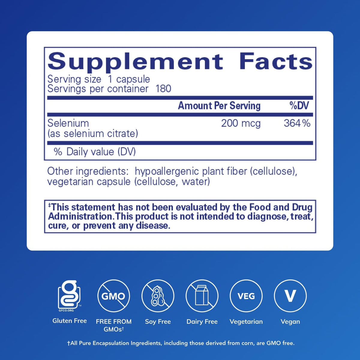 Capsules de Sélénium (Citrate) Pure Encapsulations sur fond blanc