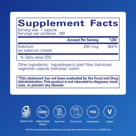 Capsules de Sélénium (Citrate) Pure Encapsulations sur fond blanc