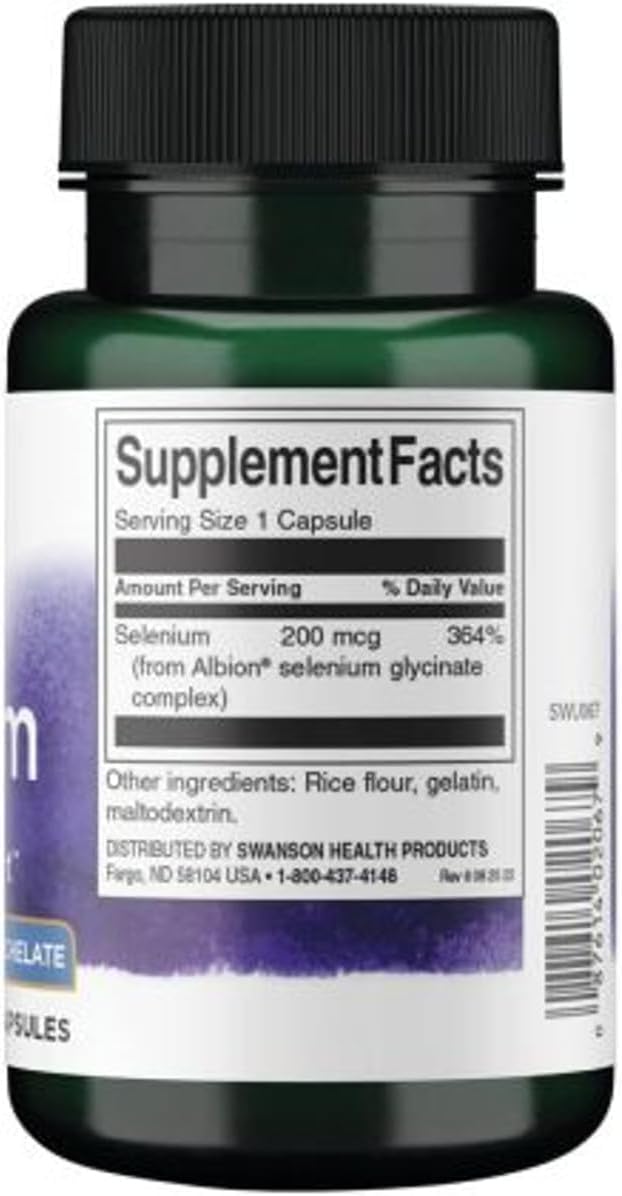 Capsules de sélénium Swanson sur fond blanc