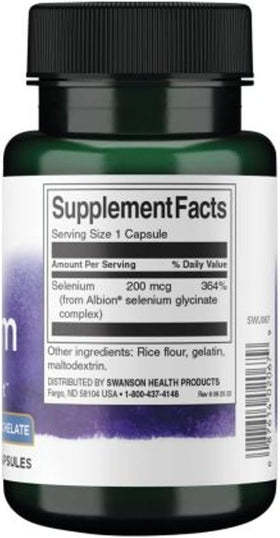 Capsules de sélénium Swanson sur fond blanc