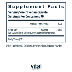 Capsules de Sélénium Vital Nutrients sur un fond blanc