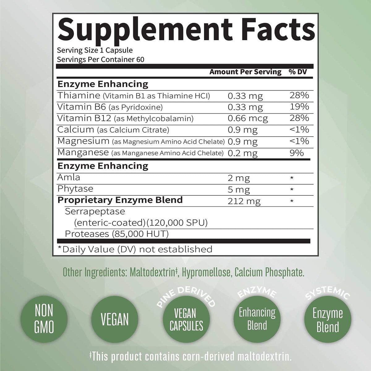 Capsules de Serrapeptase MARYRUTH'S sur une table en bois