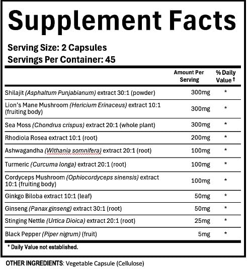 Capsules de Shilajit avec Ashwagandha et Rhodiola