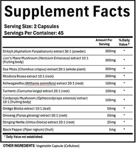 Capsules de Shilajit avec Ashwagandha et Rhodiola