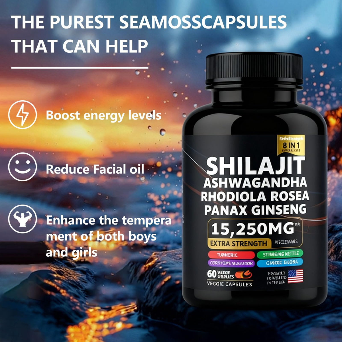 Capsules de Shilajit DCRWVCTON dans un environnement naturel