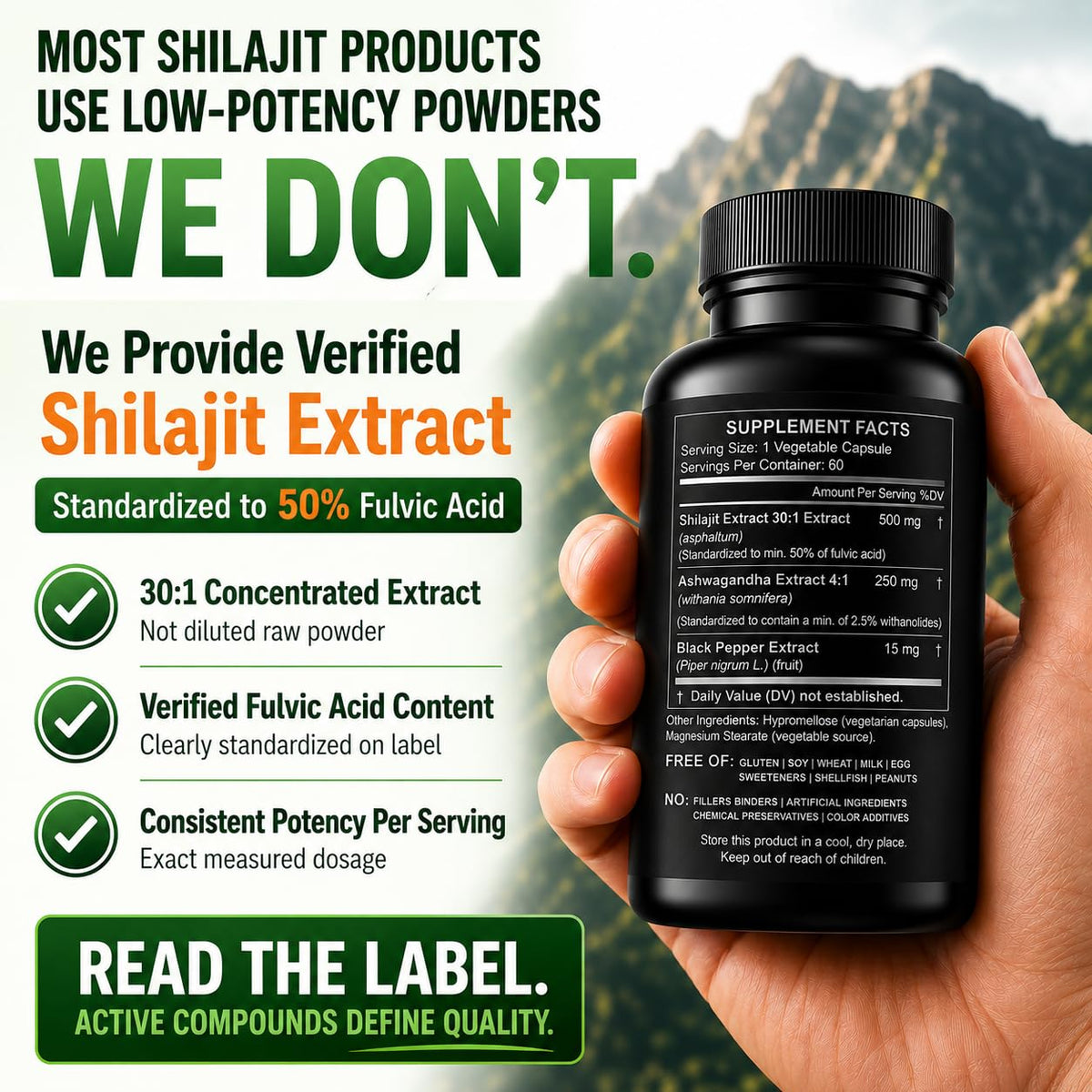 Capsules de Shilajit HCL sur une surface blanche