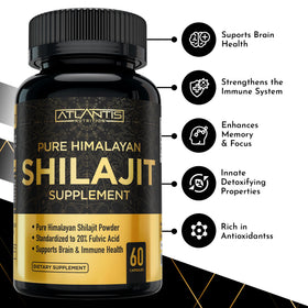 Capsules de Shilajit Himalayen Atlantis Nutrition, contenu de la bouteille