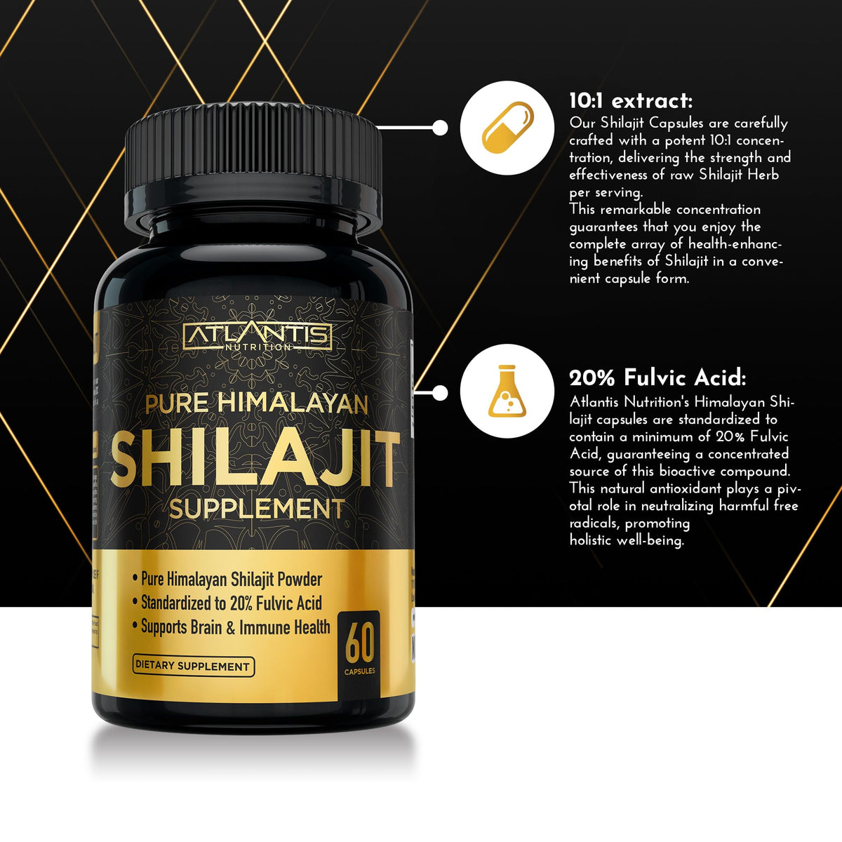 Capsules de Shilajit Himalayen Atlantis Nutrition, prise en main
