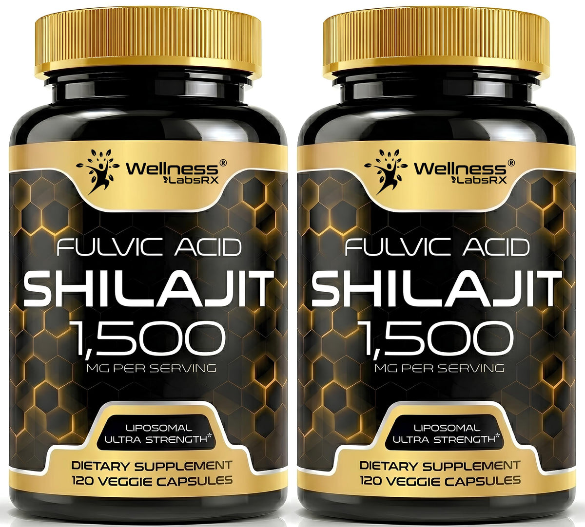 Capsules de Shilajit Himalayen WELLNESS LABSRX 1500mg, vue de face