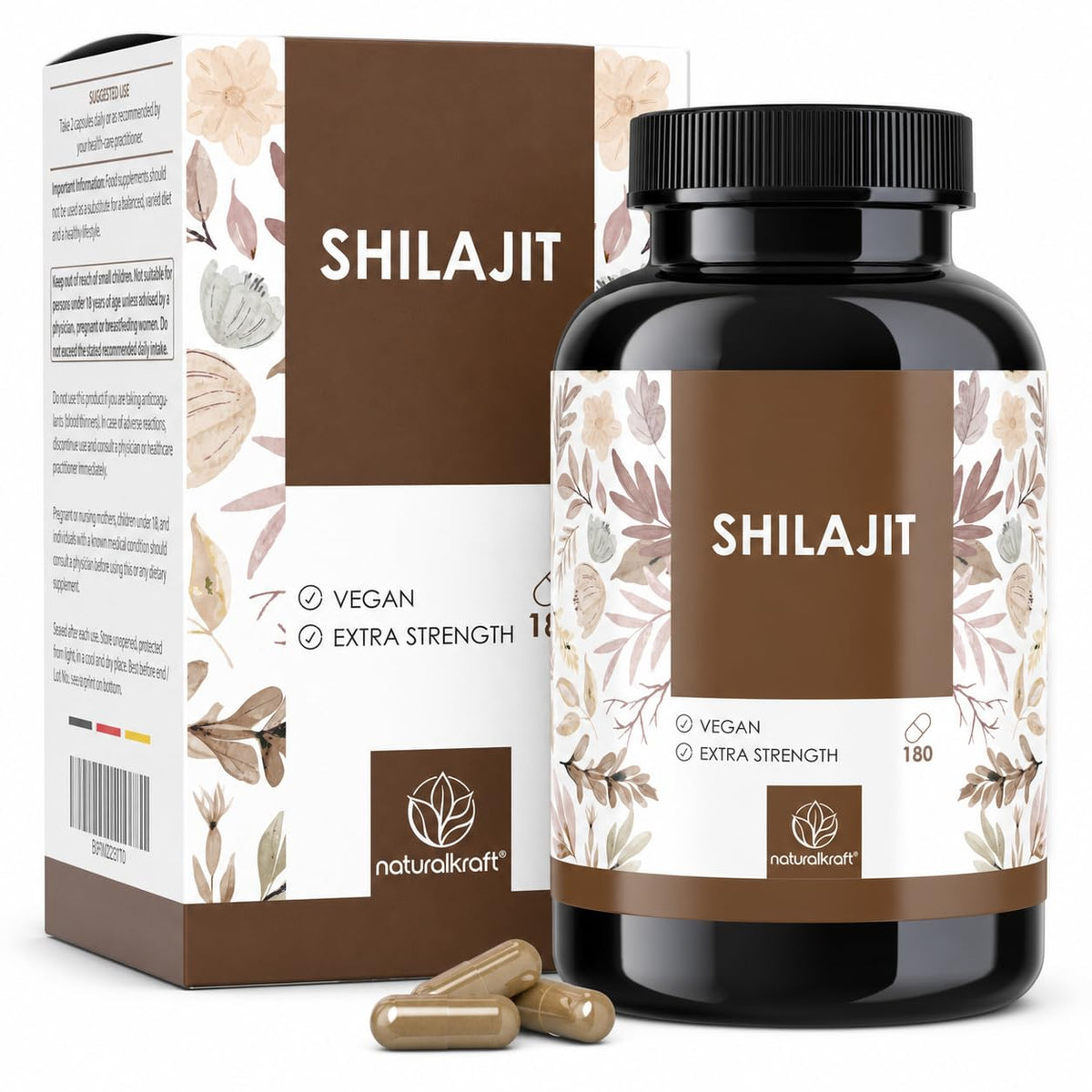 Capsules de Shilajit naturalkraft 1300 mg vu de face