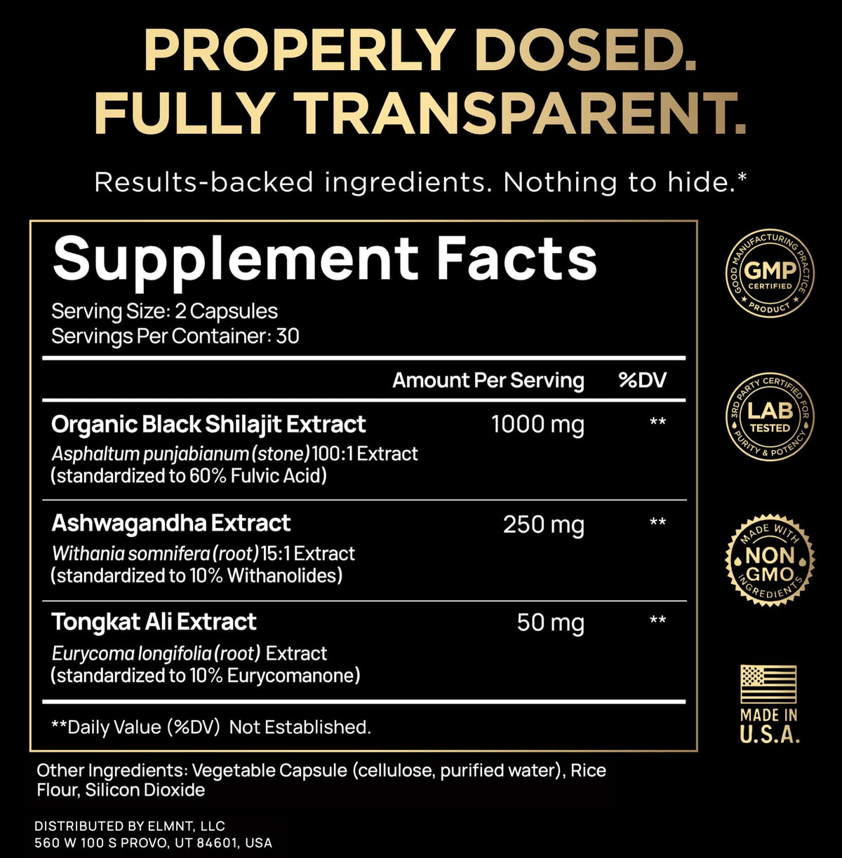 Capsules de Shilajit Noir 100x TERRA ELMNT sur une surface