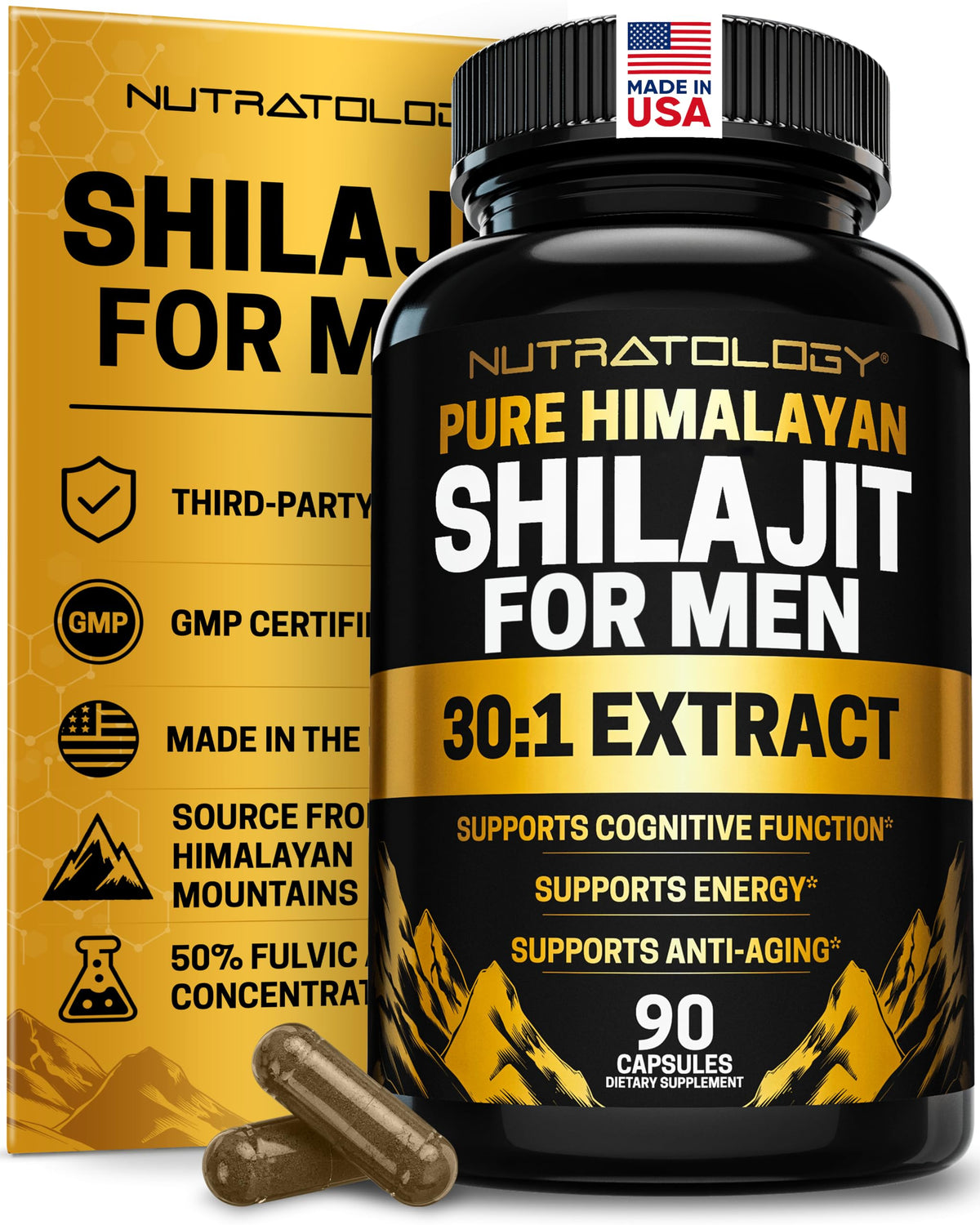 Capsules de Shilajit Nutratology 500mg, boîte de 90 capsules