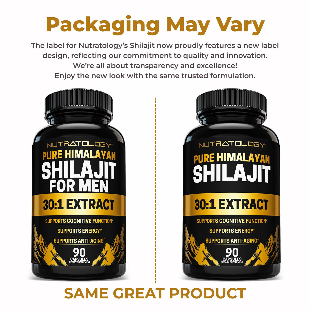 Capsules de Shilajit Nutratology 500mg, présentation de l'étiquette