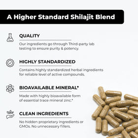 Capsules de Shilajit SANDHUHERBALS sur une table