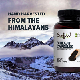 Capsules de Shilajit Sunfood sur un fond naturel