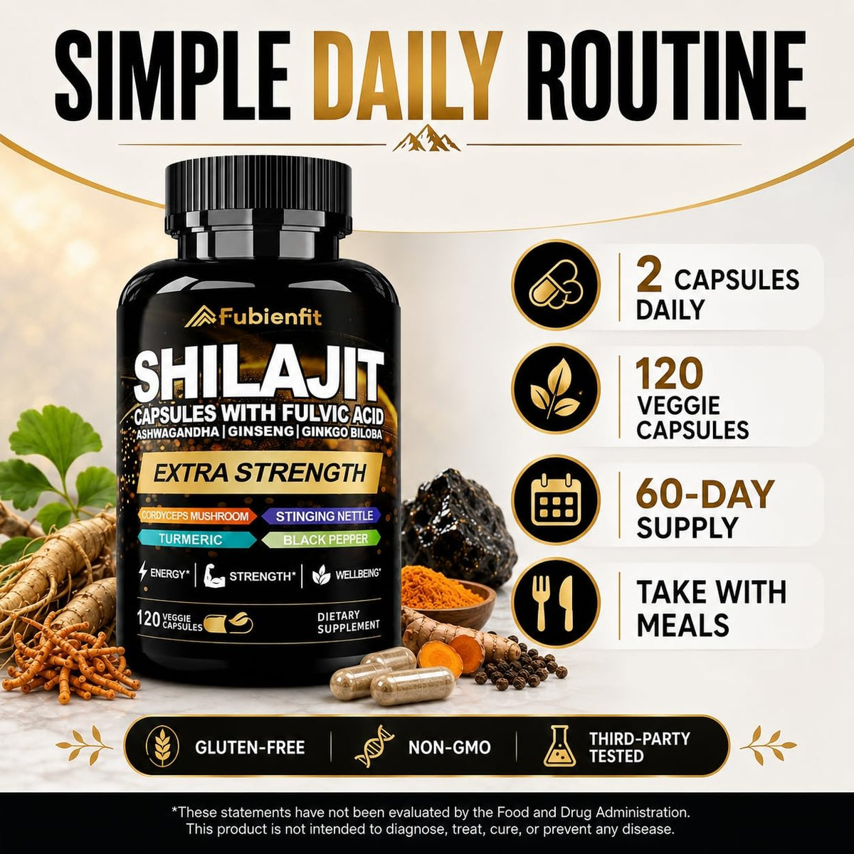 Capsules de Shilajit sur un fond naturel
