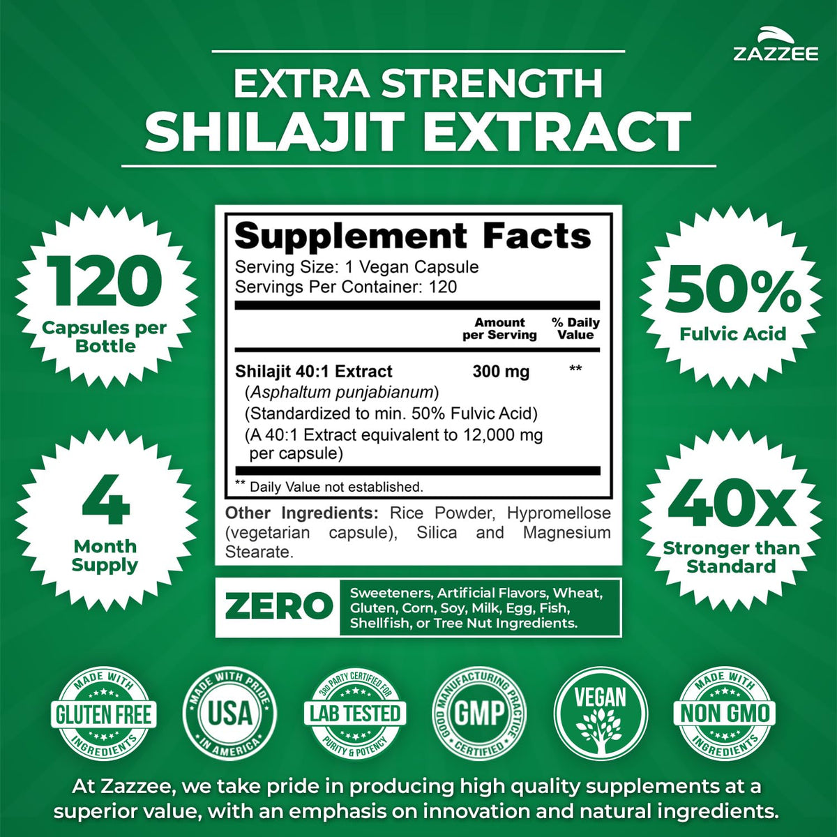 Capsules de Shilajit Zazzee sur fond noir