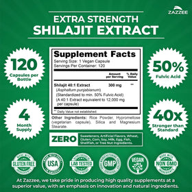 Capsules de Shilajit Zazzee sur fond noir