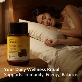 Capsules de Shomira Huile de Spore de Reishi dans une main