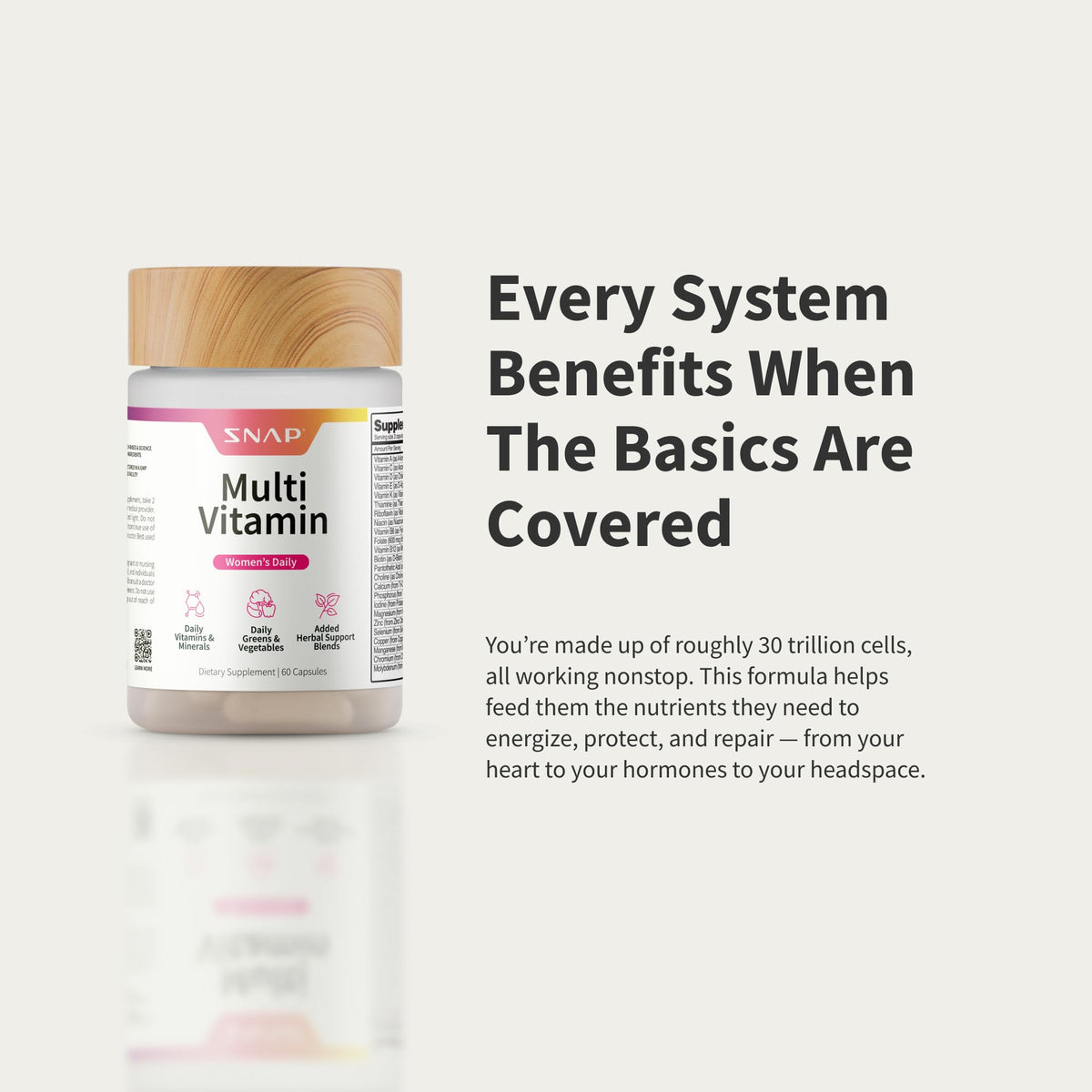 Capsules de Snap Supplements Multivitamines Femme sur fond blanc