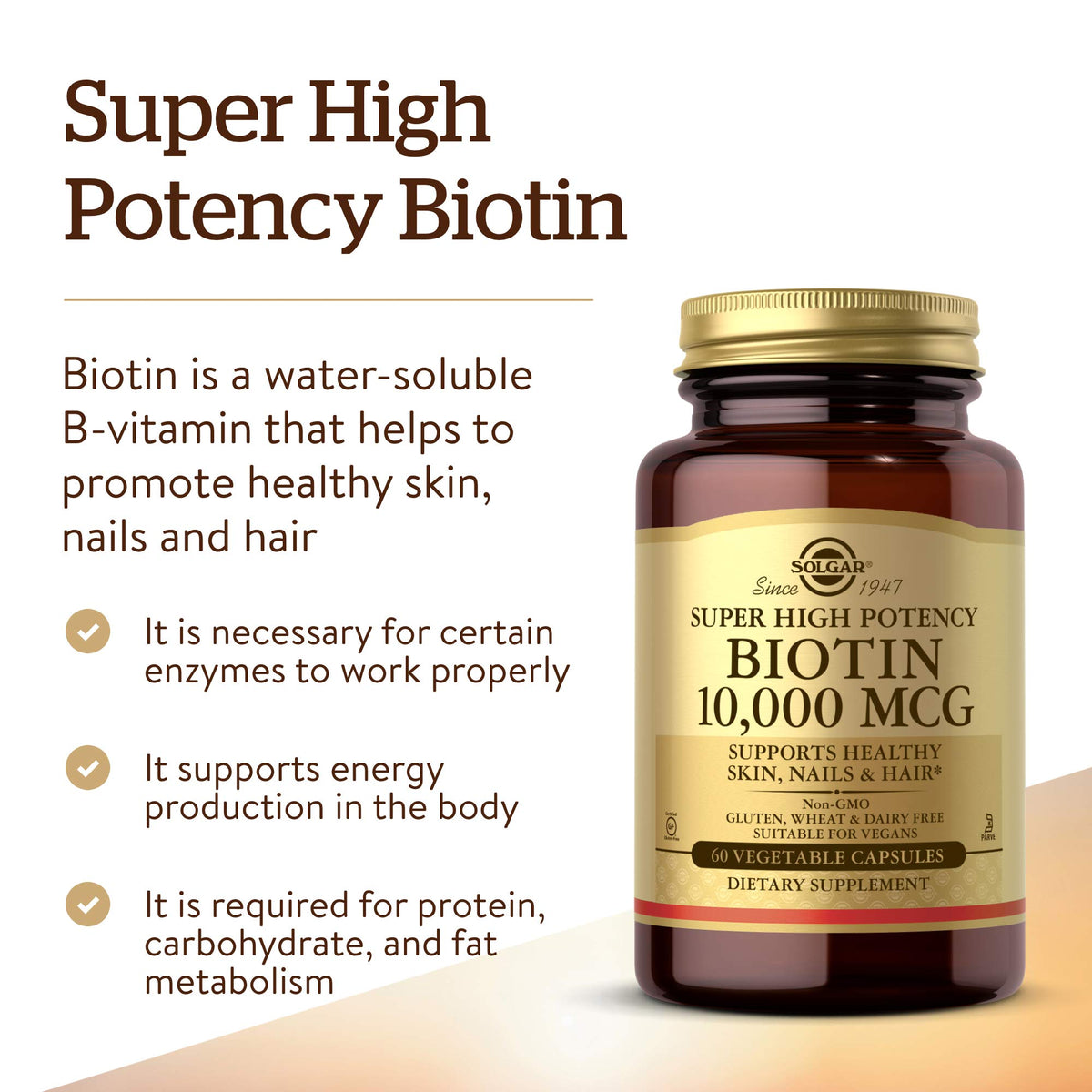 Capsules de Solgar Biotine 10 000 mcg sur une table