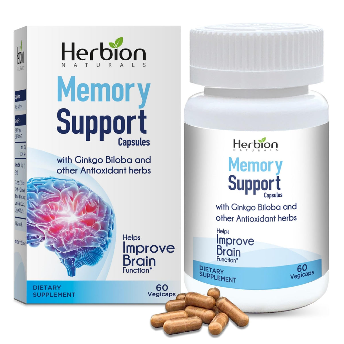 Capsules de soutien à la mémoire HERBION 60 Vegicaps vue de face