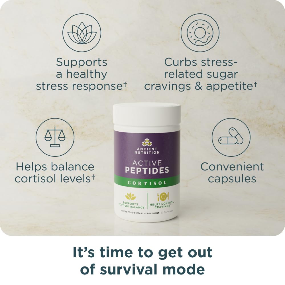 Capsules de soutien au cortisol d'Ancient Nutrition sur fond neutre