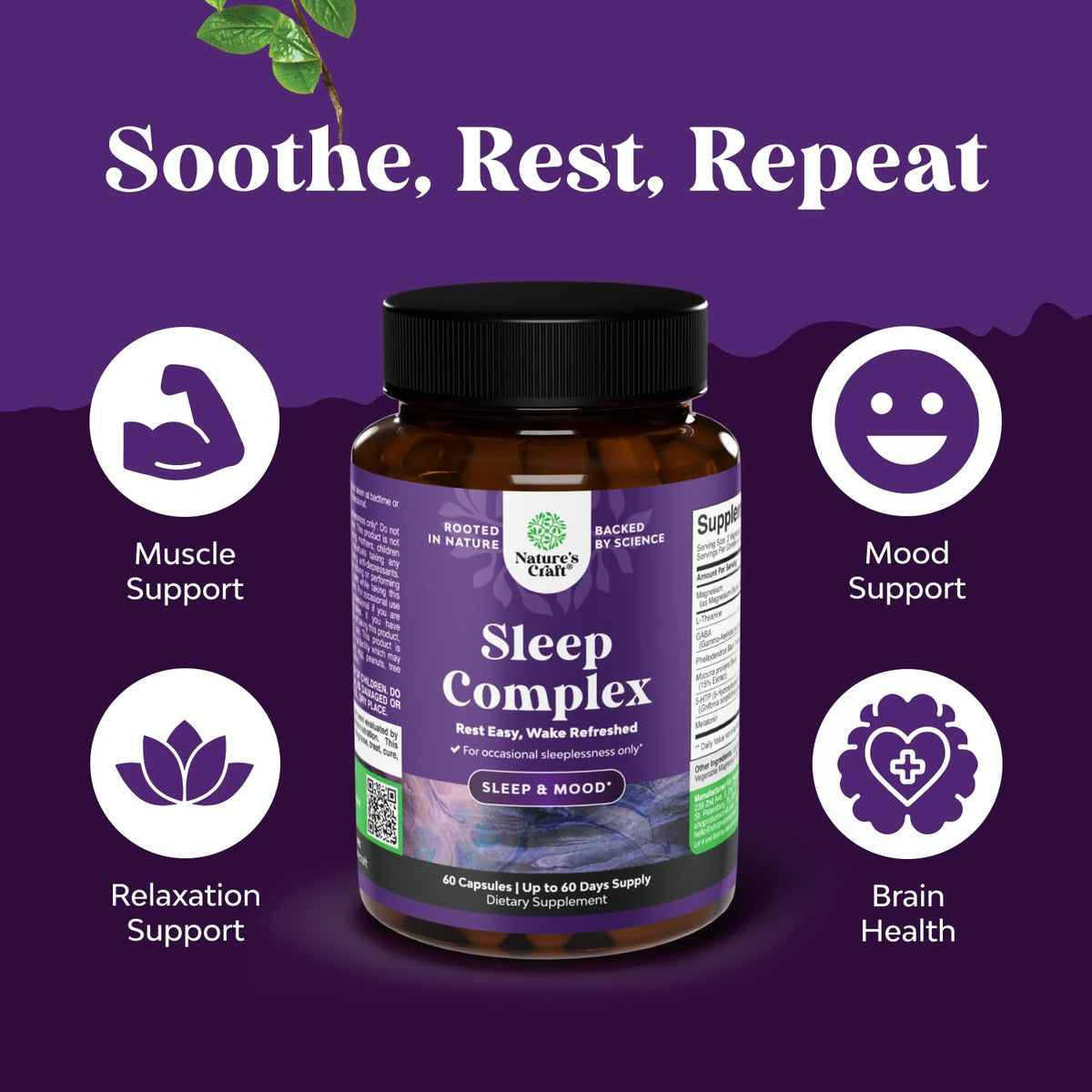 Capsules de soutien au sommeil Natures Craft sur fond blanc