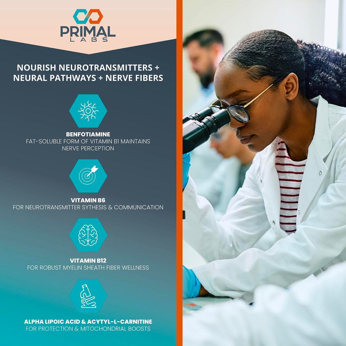 Capsules de soutien nerveux Primal Labs sur une surface blanche