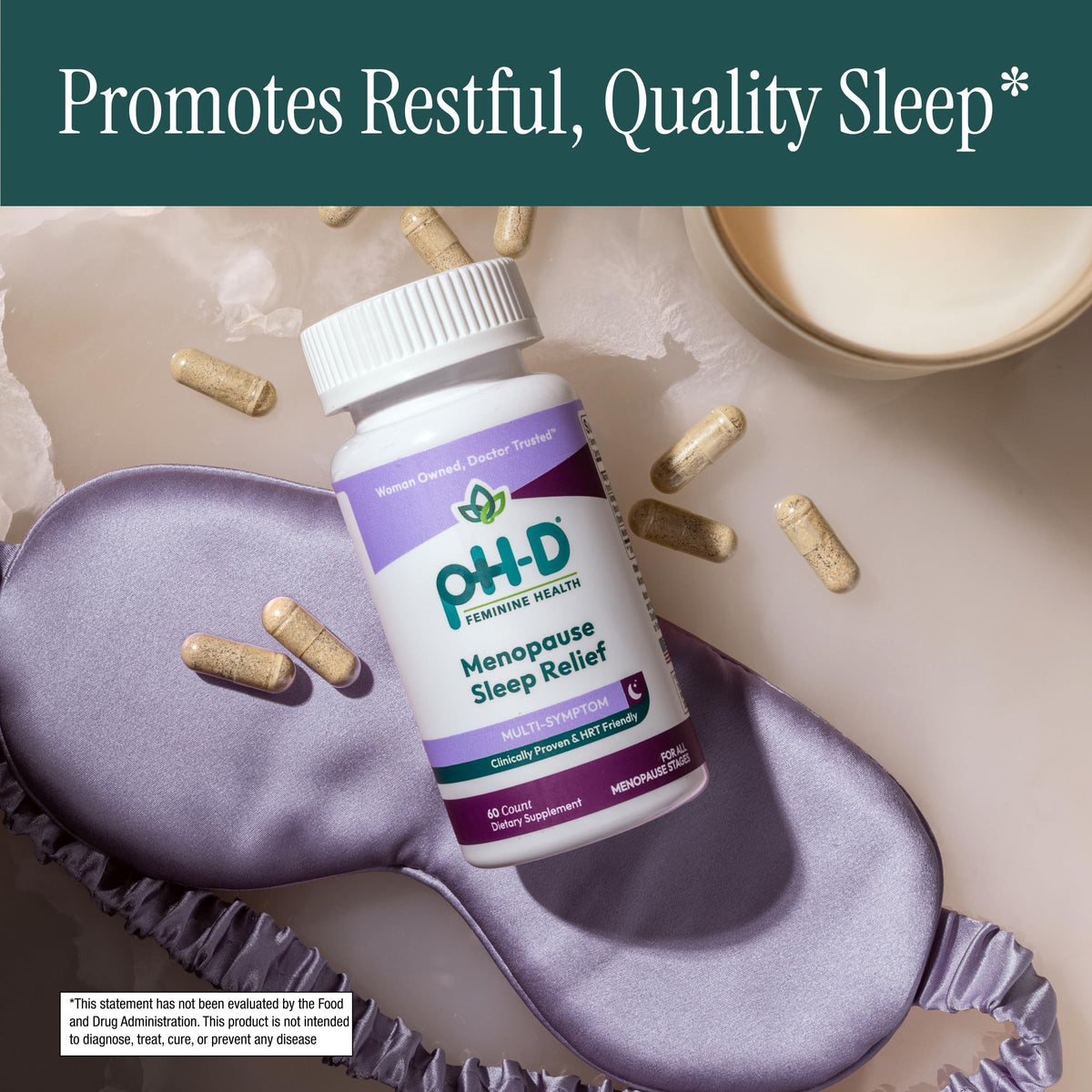 Capsules de soutien nocturne pH-D sur une surface blanche