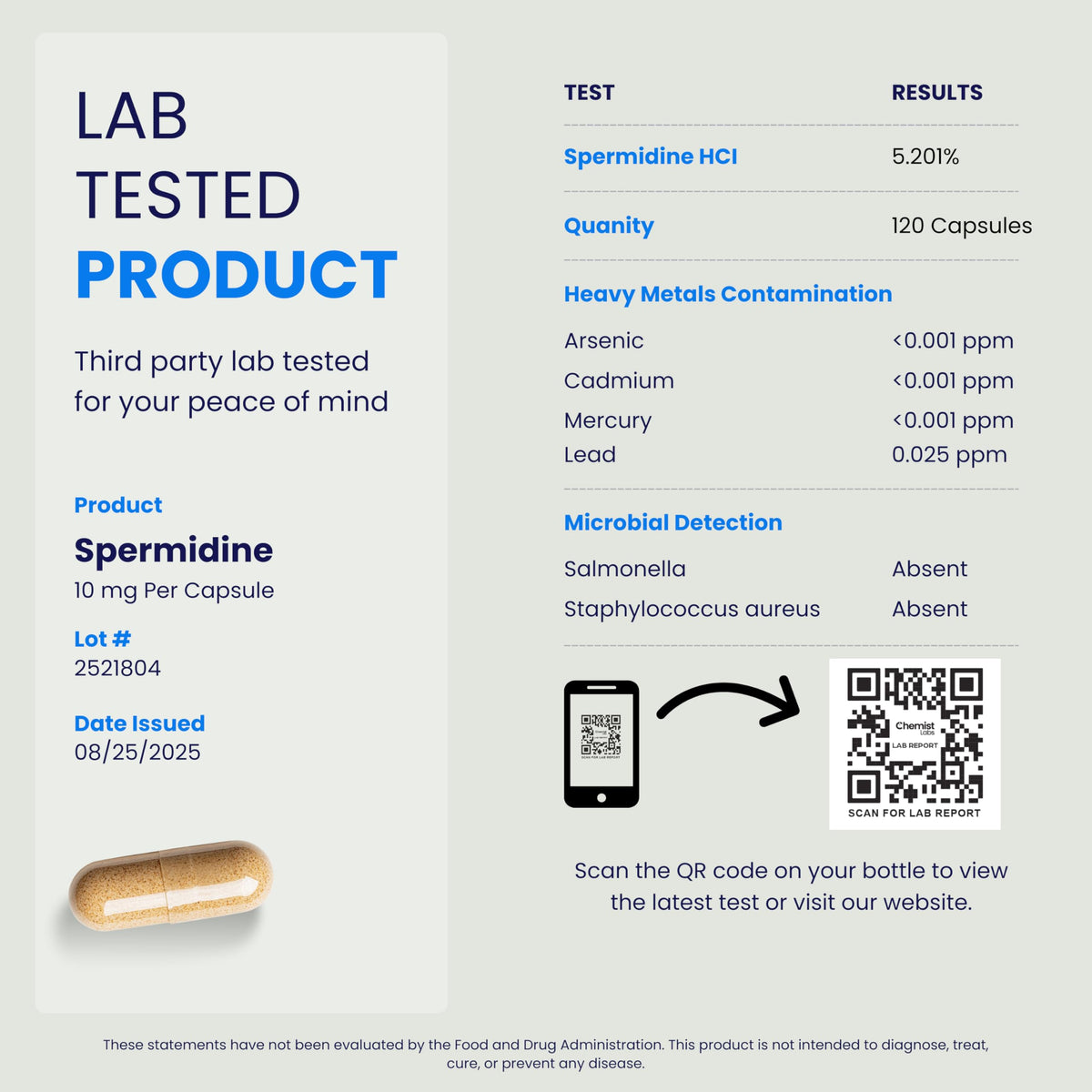Capsules de spermidine Chemist Labs sur une table en bois