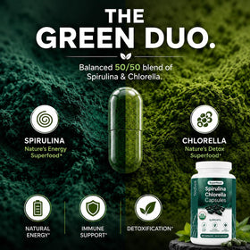 Capsules de Spiruline et Chlorelle Bio Teaveli dans une main