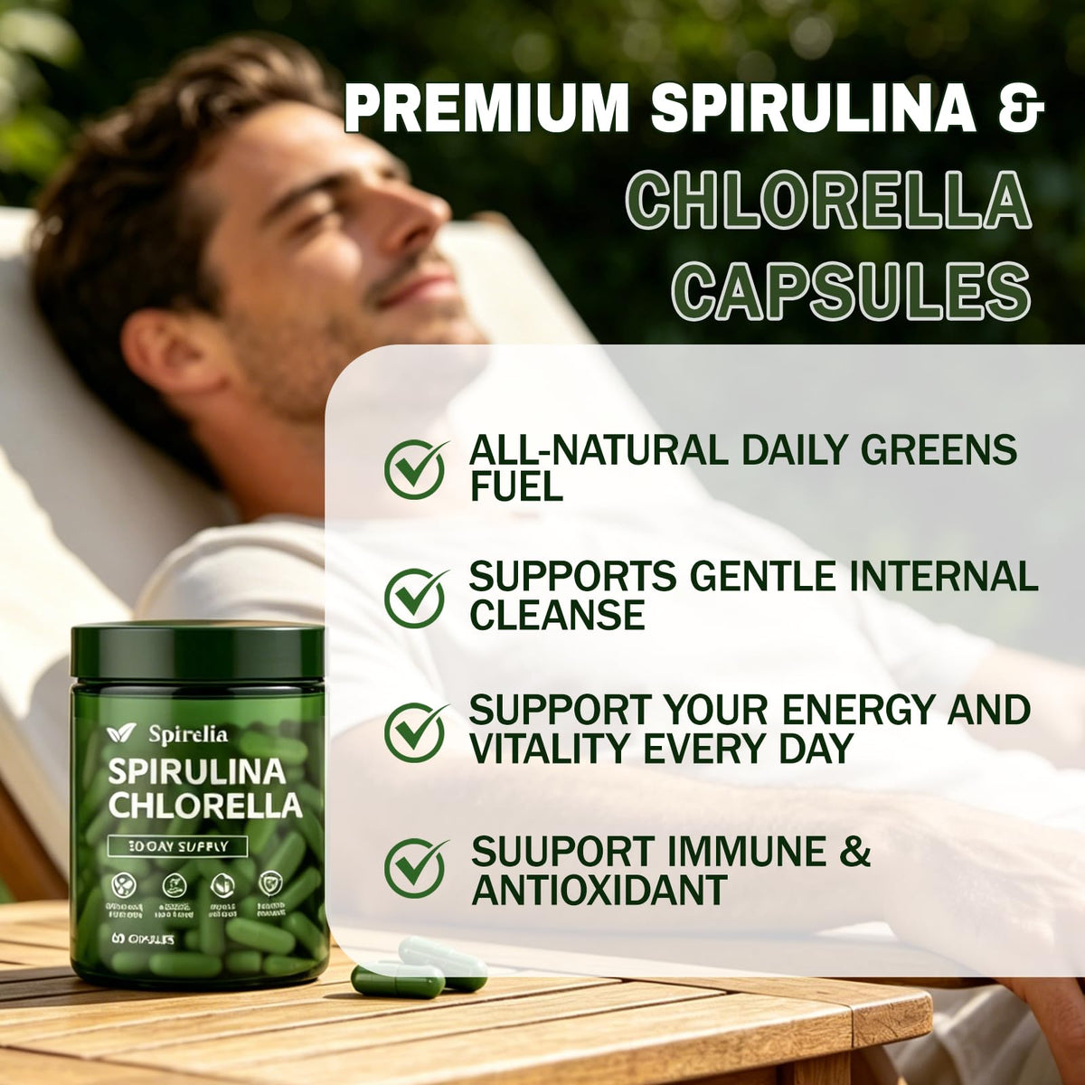 Capsules de Spiruline et Chlorelle Enerra dans une main