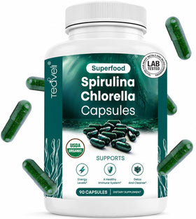 Capsules de spiruline et chlorelle Teaveli, vue de face