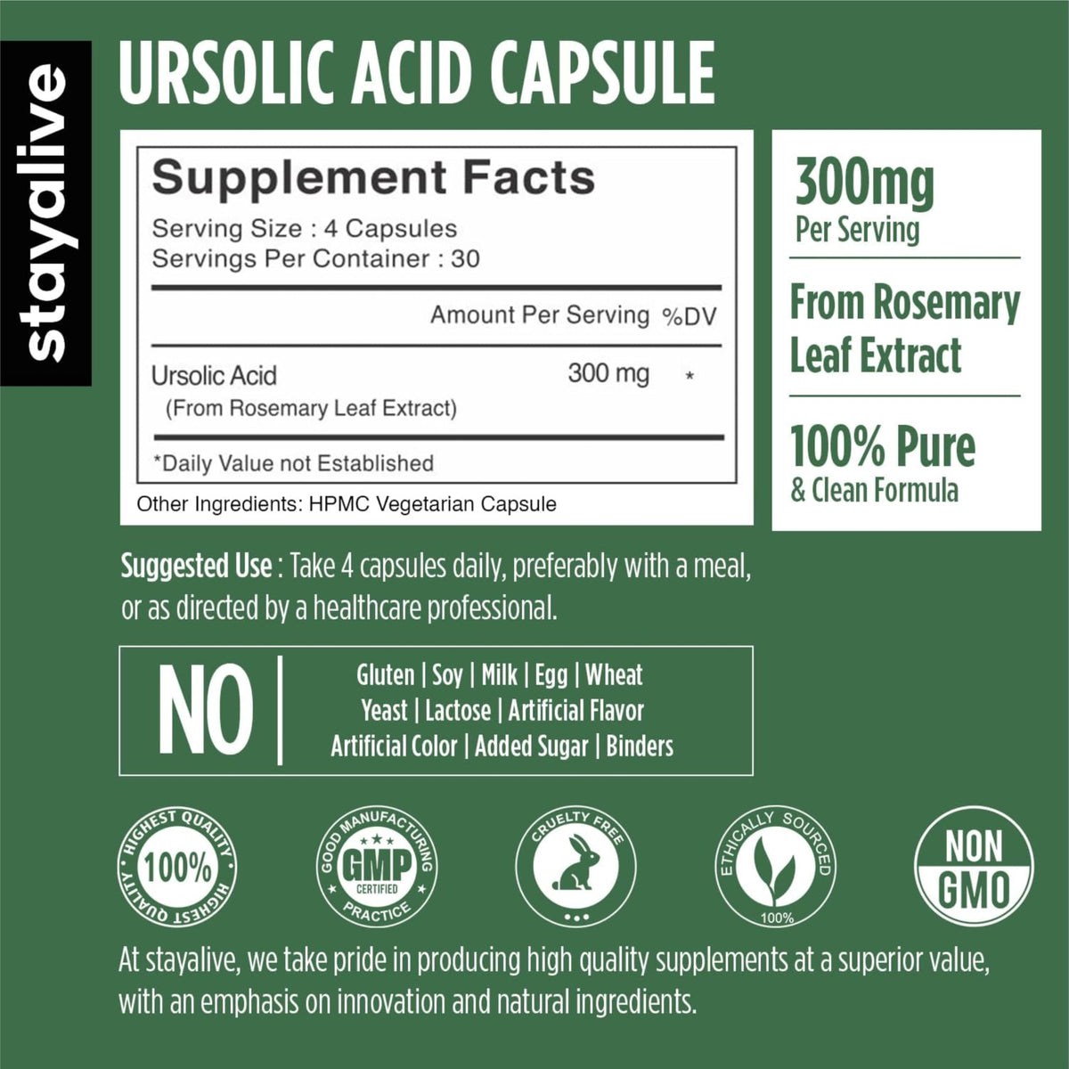 Capsules de STAY ALIVE Acide Ursolique sur fond blanc