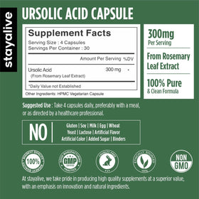 Capsules de STAY ALIVE Acide Ursolique sur fond blanc