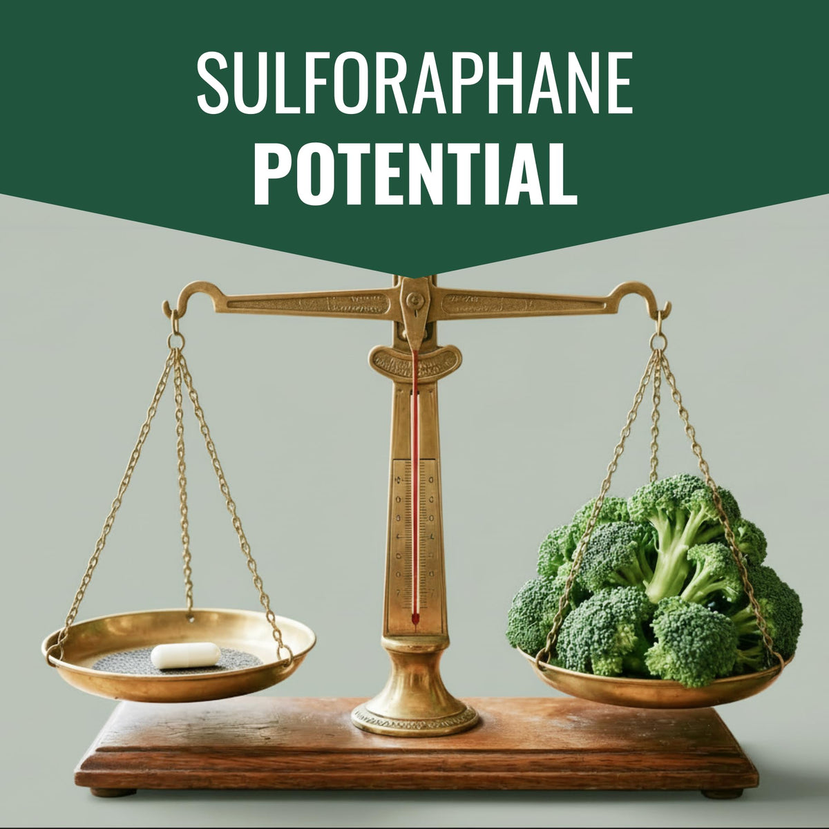 Capsules de sulforaphane sur une surface en bois