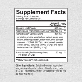 Capsules de Sunergetic Candida Cleanse sur une surface blanche