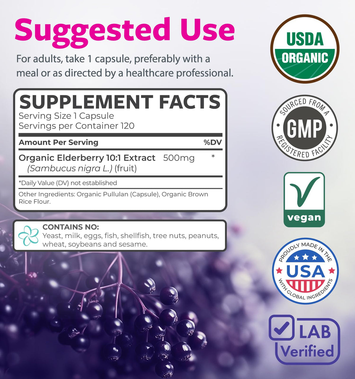 Capsules de Sureau Bio PURE CO avec un verre d'eau