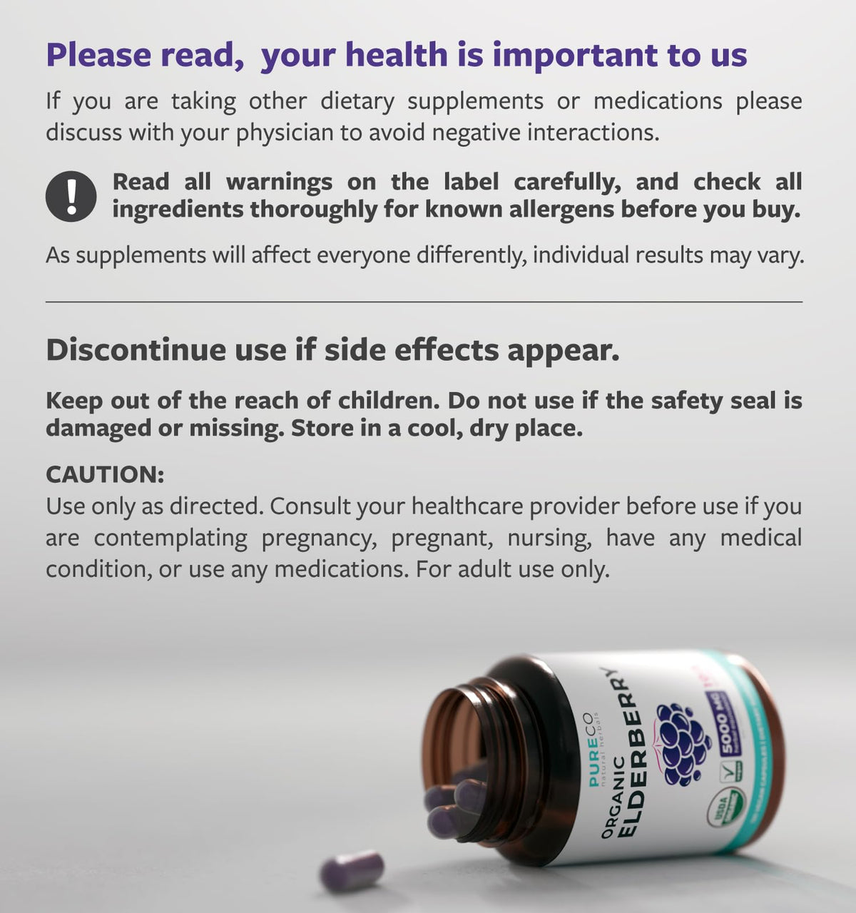 Capsules de Sureau Bio PURE CO sur un fond neutre