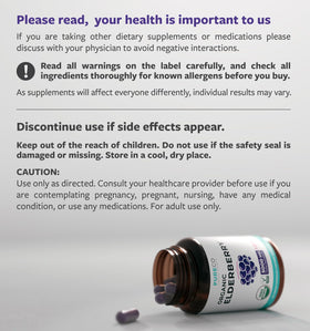 Capsules de Sureau Bio PURE CO sur un fond neutre